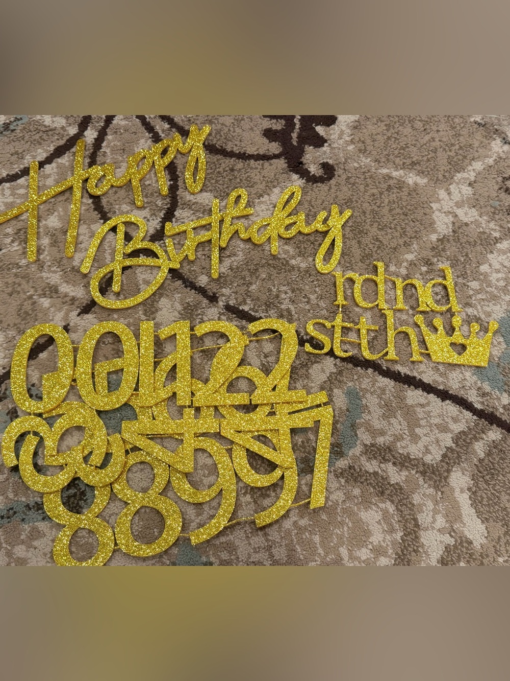 3 Gold Glitter Happy Birthday Banner Kits with Numbers & Crown